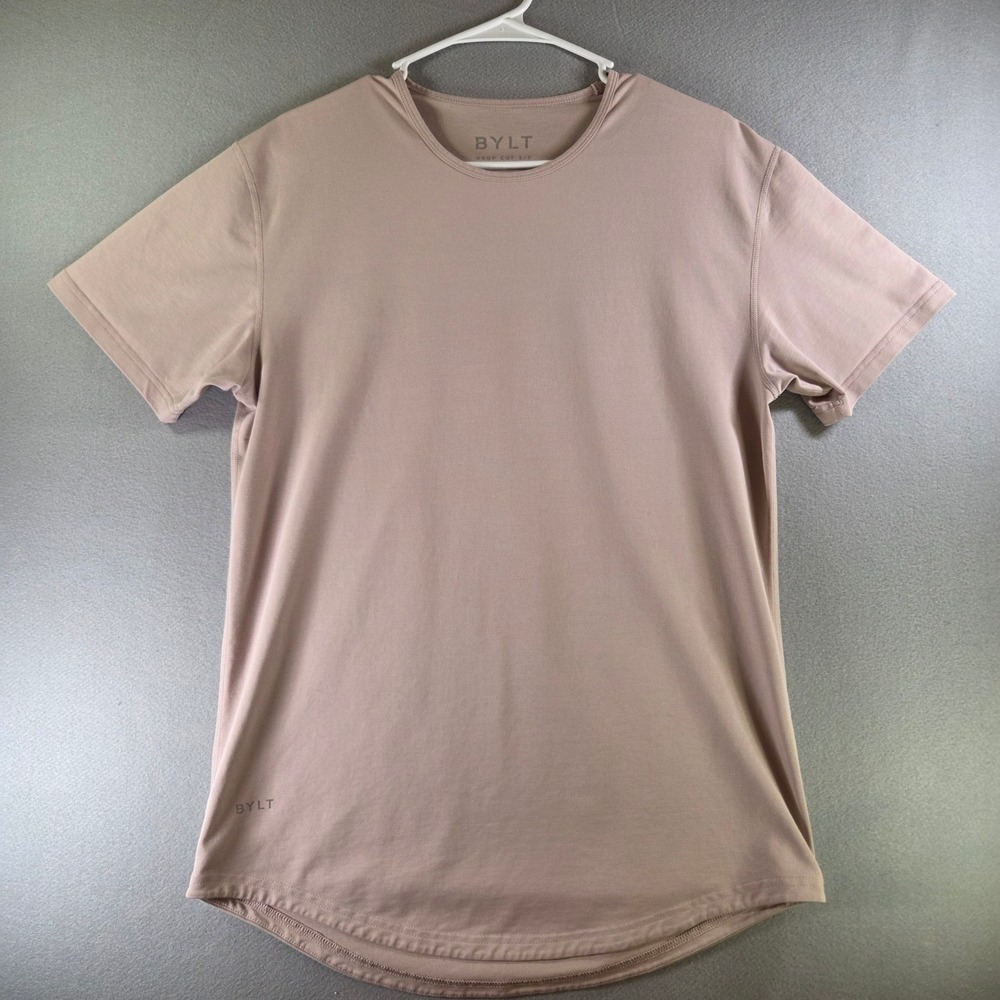 BYLT Premium Basics Mens Drop Cut Lux Short Sleeve Tee Tan Pink Size M Gym